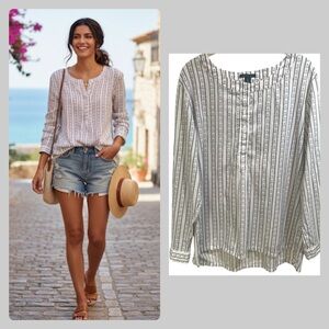 Tommy Hilfiger Anchor Popover Roll tab Blouse Size Large